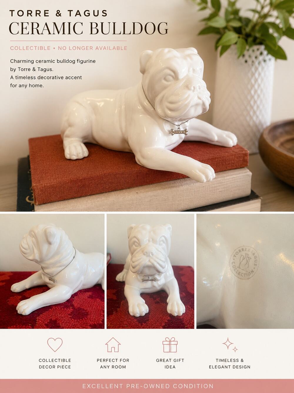 Retired Torre & Tagus White Ceramic Bulldog 12.5" Collectible Dog Sculpture